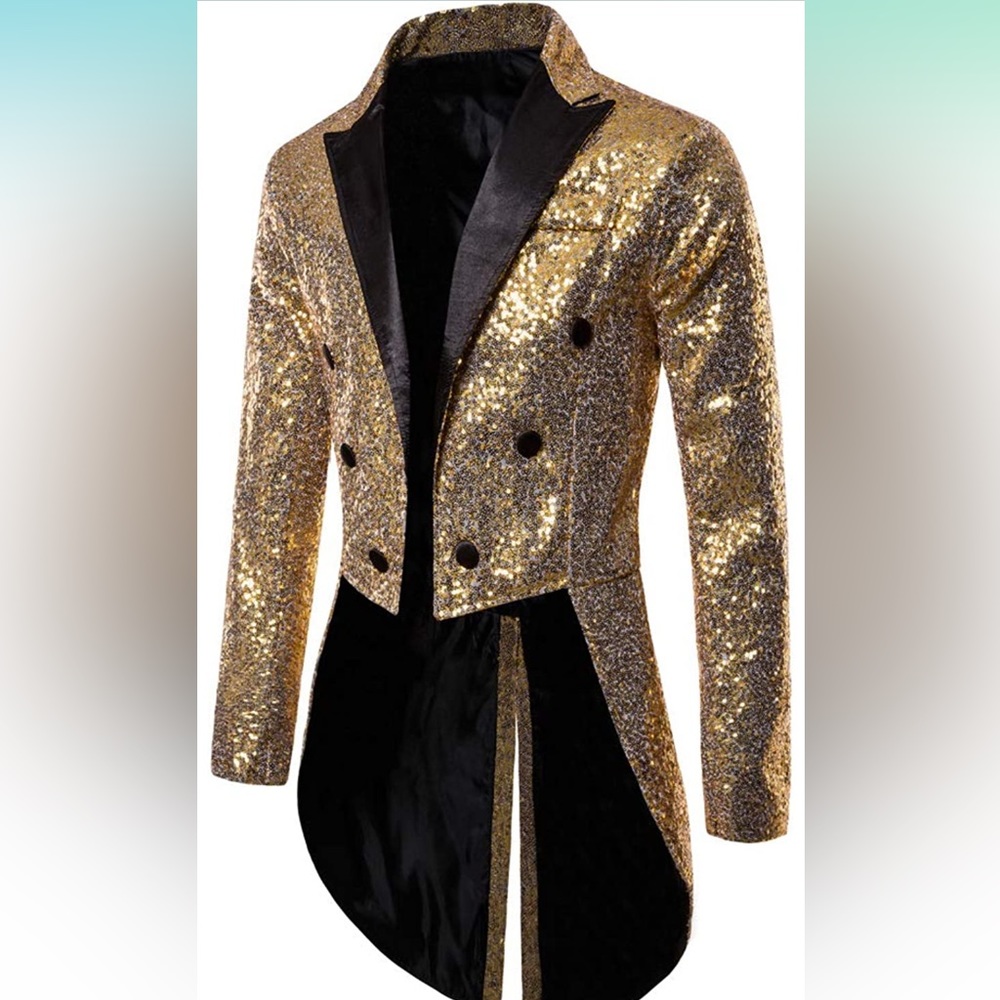 Gold sequins tuxedo tail coat